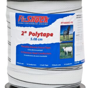 Zareba Fi-Shock PT500W2-FS Polytape, 500 ft L, 2 in W, 14-Strand, Stainless Steel Conductor, White