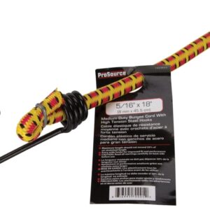 ProSource RT0818 Stretch Cord, 8 mm Dia, 18 in L, Polypropylene, Red/Yellow, Hook End