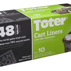 Toter GB048-R8000 Trash Cart Liner, 48 gal Capacity, Plastic, Black