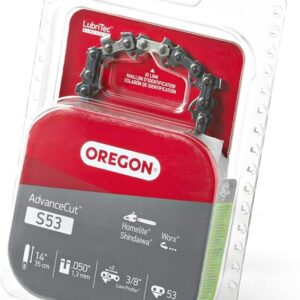 Oregon S53 Chainsaw Chain, 14 in L Bar, 0.05 Gauge, 3/8 in TPI/Pitch, 53-Link
