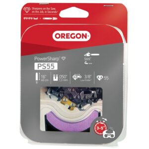 Oregon PS55 Replacement Chain with Sharpening Stone, 16 in L Bar, 0.05 Gauge, 3/8 in TPI/Pitch, 55-Link