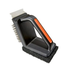 Mr. BAR-B-Q 60319Y Dual Head Grill Brush Scrub Pad and Scraper, Stainless Steel Bristle, Thermoplastic Rubber Handle