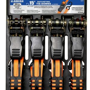 Ancra SL91 Tie-Down, 1 in W, 15 ft L, Polyester, Bright Orange, 500 lb Working Load, S-Hook End