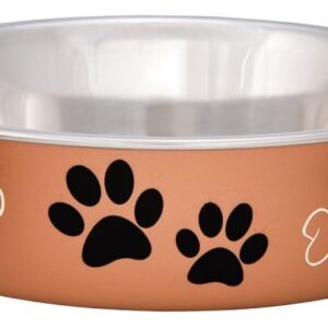 Loving Pets 7452LC Pet Feeding Bowl, L, 52 oz Volume, Polyresin/Stainless Steel, Copper