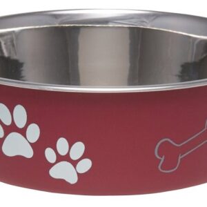 Loving Pets 7414LM Pet Feeding Bowl, L, 52 oz Volume, Polyresin/Stainless Steel, Merlot