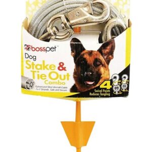 Boss Pet PDQ Q5730DOM99 Tie-Out/Dome Stake Combo, 30 ft L Belt/Cable, For: Dogs Up to 125 lb