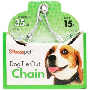 Boss Pet PDQ 27215 Twist Chain with Swivel Snap, 15 ft L Belt/Cable, Steel, For: Medium Dogs Up to 35 lb