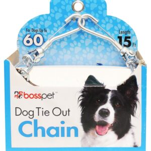 Boss Pet PDQ 43715 Pet Tie-Out Chain, Twist Link, 15 ft L Belt/Cable, Steel, For: Large Dogs up to 60 lb