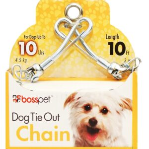 Boss Pet PDQ 53010 Pet Tie-Out Chain with Swivel Snap, Twist Link, 10 ft L Belt/Cable, Steel