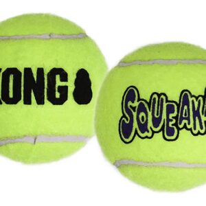 Kong SqueakAir AST1 Dog Toy, Squeaker, L, Ball, Yellow, 10.8 in H x 4.3 in W x 3.3 in D, 2/PK