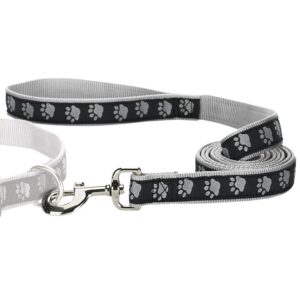 Casual Canine ZA8861 66 17 Two-Tone Pawprint Dog Lead, 6 ft L, 1 in W, Nylon Line, Black, Fastening Method: Swivel Clip