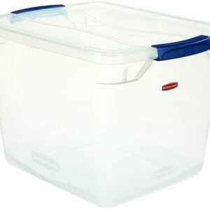 Rubbermaid Clever Store RMCC300014 Storage Container, Plastic, Clear Blue, 18.75 in L, 13.375 in W, 10.5 in H