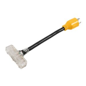 PowerGrip 55414 Locking Generator Adapter, 30/15 A, 125 V, Male, Lighted Female, 10/3 ga Cable, Black/Yellow Jacket