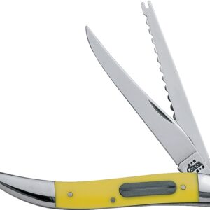 Case 120 Fishing Knife, 3.4 in L Blade, Tru-Sharp Surgical Stainless Steel Blade, 2-Blade, Yellow Handle