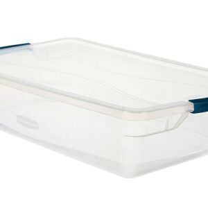 Rubbermaid Clever Store RMCC410001 Storage Container, Plastic, Clear Blue, 29 in L, 18 in W, 6 in H