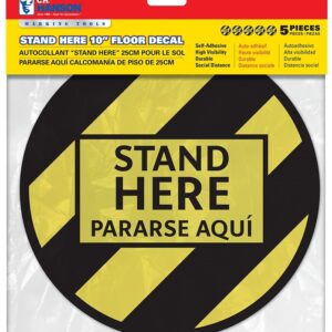 CH Hanson 15092 Stand Here Floor Decal, 10 in W, Black/Yellow