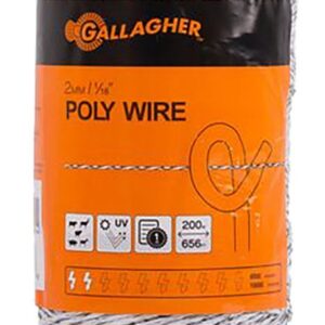 Gallagher G62004 Polywire, 2 kV, Stainless Steel Conductor, Poly Insulation, White, 656 ft L