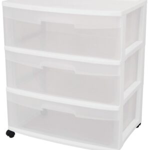 Sterilite 29308001 Drawer Cart, 3-Drawer, Plastic, 21-7/8 in OAW, 15-1/4 in OAH, 24 in OAD