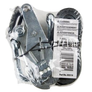 Keeper 89519 Tie-Down, 1-3/4 in W, 15 ft L, Yellow, 1666 lb Working Load, Double J-Hook End