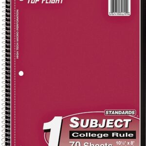 Top Flight WB705PFW Series 4510821 College Rule Notebook, Micro-Perforated Sheet, 70-Sheet, Wirebound Binding