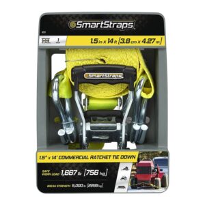 SmartStrap RachetX Series 351 Tie-Down, 1-1/2 in W, 14 ft L, Plastic/Polyester/Rubber/Steel, Yellow, 1667 lb