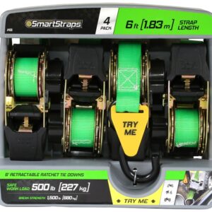 SmartStrap 468 Tie-Down, 1 in W, 6 ft L, Green, 500 lb, S-Hook End Fitting, Steel End Fitting