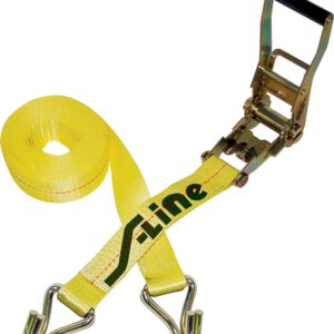 Ancra 500 Series 557-WHK Strap, Ratchet Adjustment, 2 in W, 27 ft L, Polyester, Yellow, 3333 lb Working Load, Hook End