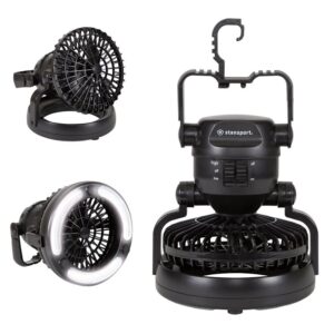 Stansport 450 Lantern and Fan Combo, 18-Lamp, LED Lamp, 40 Lumens Lumens, 240 hr Max Runtime, Black