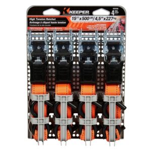 Keeper 05506 Tie-Down, 1 in W, 15 ft L, Polyester, Yellow, 500 lb, S-Hook End Fitting