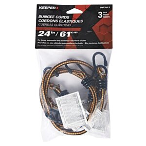 Keeper 06303 Bungee Cord, Steel End, 24 in L, Rubber, Hook End, 3/PK