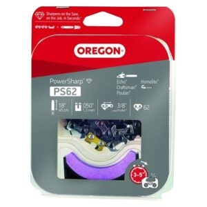 Oregon PS62 Replacement Chain with Sharpening Stone, 18 in L Bar, 0.05 Gauge, 3/8 in TPI/Pitch, 62-Link