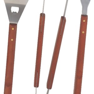 Omaha SBQ318-3-B Barbecue Tool Set with Handle and Hanger, 1.5 mm, Stainless Steel Blade, Stainless Steel, Wood Handle