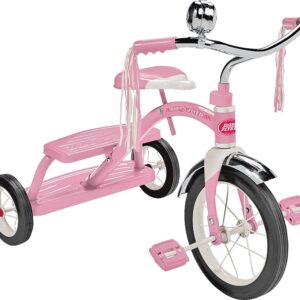 Radio Flyer 33P Series Dual Deck Tricycle, Pink, 2-1/2 to 5 years, Steel Frame, 12 x 1-1/4 in Front Wheel