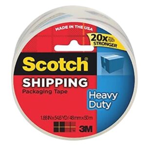 Scotch 3850 Series Packaging Tape, 54.6 yd L, Clear, 1.88 in W, 3.1 mil, Polypropylene Backing