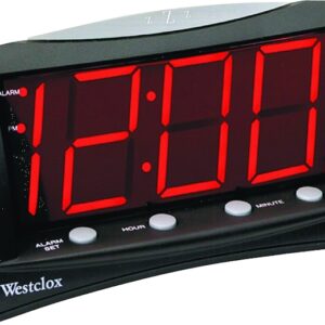 Westclox 66705 Alarm Clock, LED Display, Black Case, 6-1/2 in W x 3 in D x 3-3/4 in H