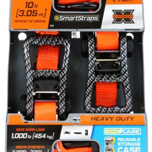 SmartStrap 240 Tie-Down, 1-1/4 in W, 10 ft L, Carbon Fiber, Orange, 1000 lb, S-Hook End Fitting, Steel End Fitting