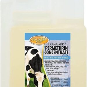 Country Vet 343961CVA Permethrin Concentrated Insecticide, Liquid, Brown/Yellow, 32 oz
