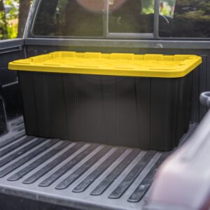 Sterilite 50679Y04 Industrial Tote, 38 gal, Snap-On Locking, Polypropylene, Black/Yellow Lily