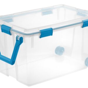 Sterilite 19434303 Wheeled Gasket Box, 120 qt, Latches Locking, Plastic, Blue Aquarium, Ergonomic Handle