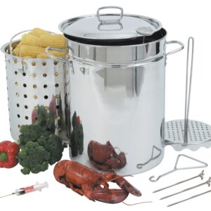 Bayou Classic 1118 Turkey Fryer Pot, 32 qt Capacity, 22 Gauge, Stainless Steel