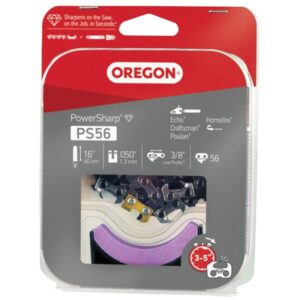 Oregon PS56 Replacement Chain with Sharpening Stone, 16 in L Bar, 0.05 Gauge, 3/8 in TPI/Pitch, 56-Link