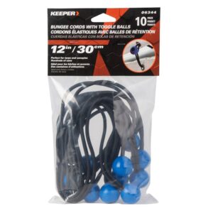 Keeper 06344 Bungee Cord, 5/32 in Dia, 12 in L, Rubber, Toggle Ball End
