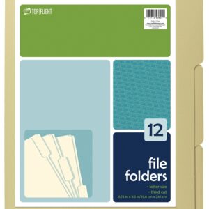 Top Flight 4611415 File Folder, 12 x 9-1/2 in Sheet, 12 Sheet, Plain Tab