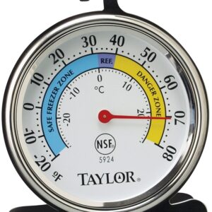 Taylor 5924 Fridge/Freezer Thermometer, -20 to 80 deg F, Analog Display, White