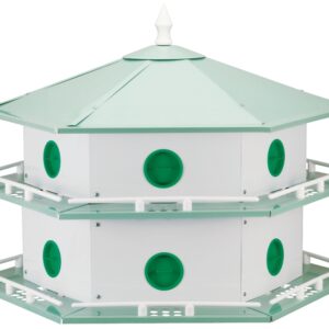Heath AH-12D Bird House, 12 in W, 6 in D, 14 in H, Hexagon, Aluminum, Light Green/White