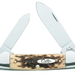 Case 00263 Folding Pocket Knife, 2.6 in Spear, 1.97 in Pen L Blade, Chrome Vanadium Steel Blade, 2-Blade, Amber Handle