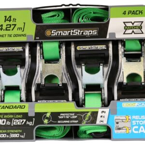 SmartStrap 345 Tie-Down, 1 in W, 14 ft L, Polyester, Green, 500 lb, S-Hook End Fitting, Steel End Fitting