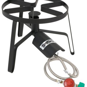 Bayou Classic SP1 Single Jet Cooker with Hose Guard, 1-Burner, LPG, 185,000 Btu, Manual Ignition, Steel