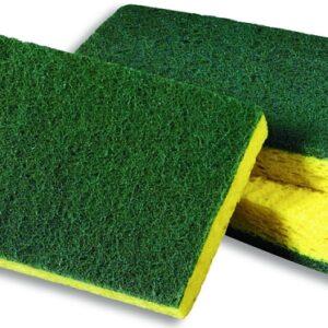 Scotch-Brite 74 Scrub Sponge, 6.1 in L, 3.6 in W, 0.7 in Thick, Cellulose/Fiber/Mineral/Resin, Green/Yellow