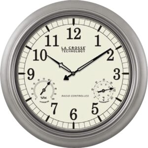 La Crosse WT-3181PL-Q Clock, 18 in Dia, Round, Silver Frame, Plastic Clock Face, Analog
